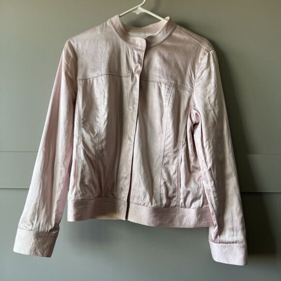 Sigrid Olsen Women Jacket Size 8 Pink Silk Button Snaps Barbie Beach Vacation - Picture 1 of 15